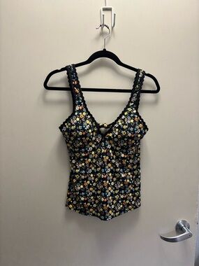 Robin Piccone Black Floral Camisole with Yellow & Blue Accents